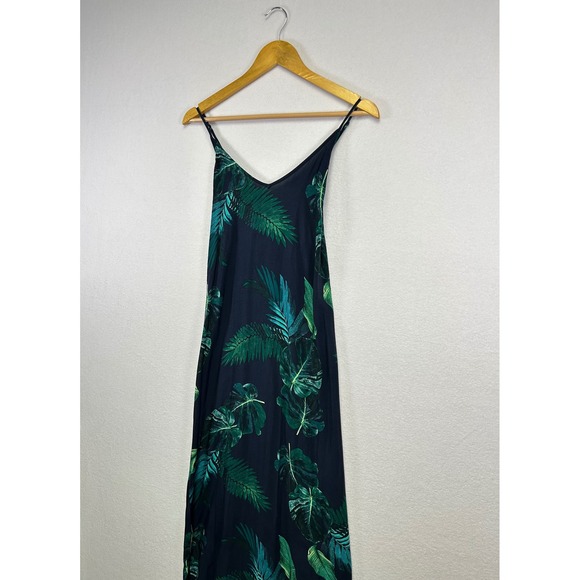 Old Navy Women's Black Tropical Leaf Print Maxi Dress Size L Spaghetti Strap - Picture 4 of 7
